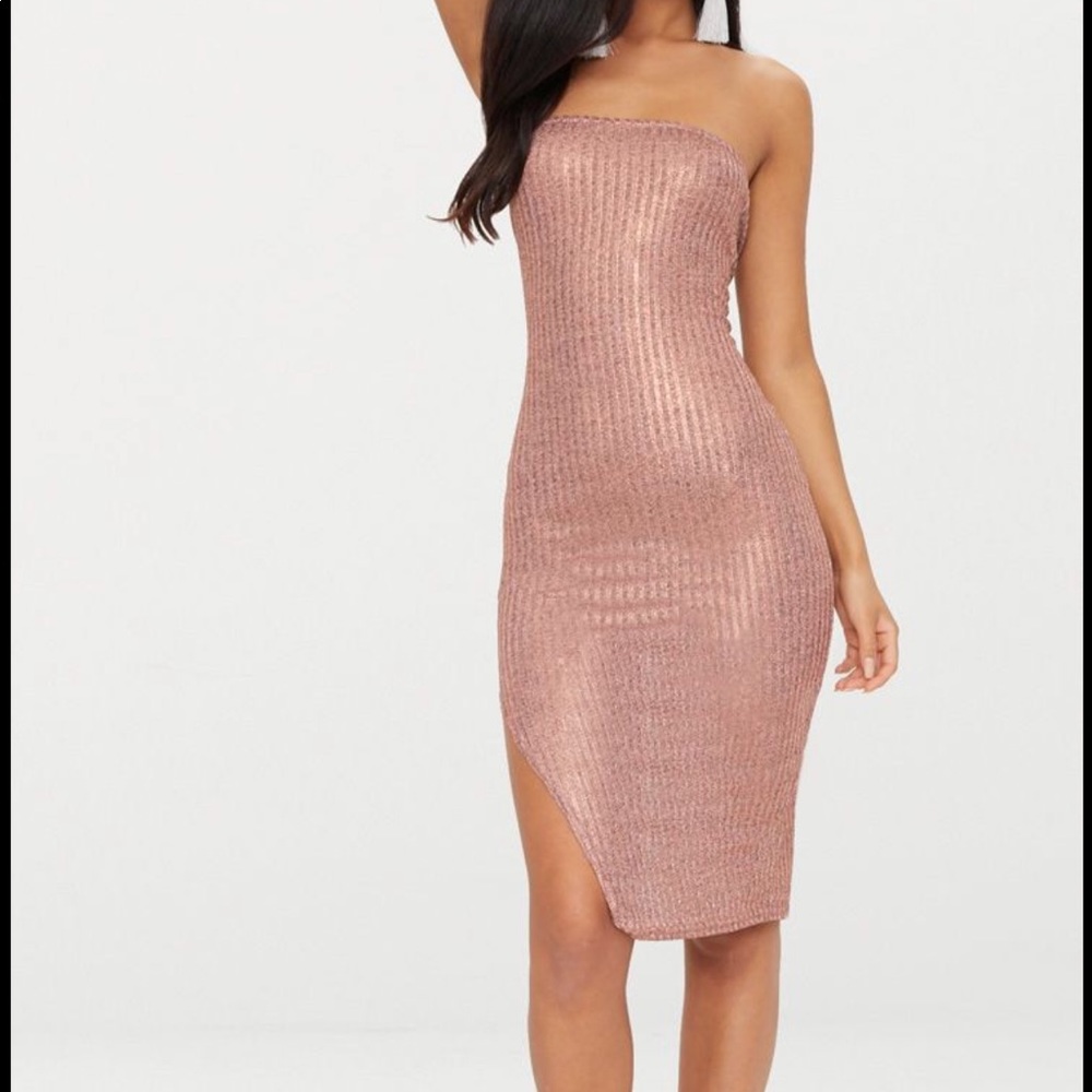 PrettyLittle Thing Rose Gold Bandeau Dress